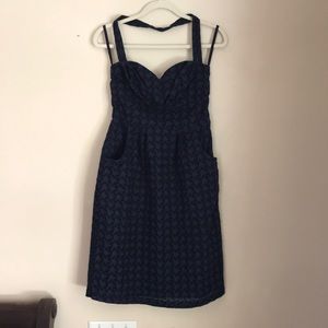 Anthropologie Navy Halter Dress